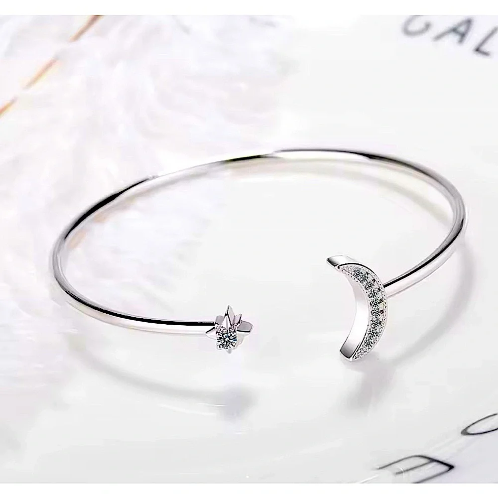 NEW Dainty‎ Moon & Star 925 Sterling Silver Bracelet